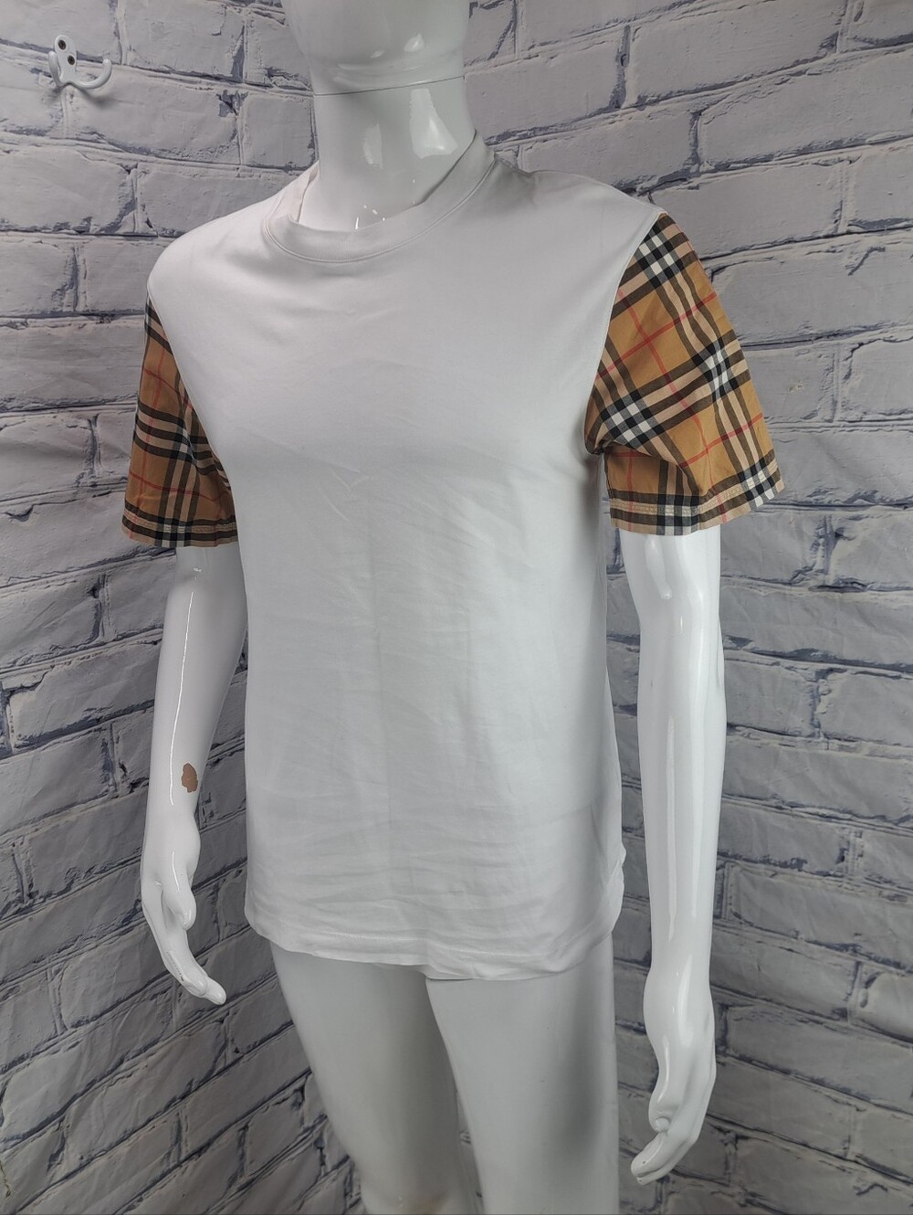 Burberry Men's T-Shirt Tee White Nova Check Sleeves Shirt Size XS